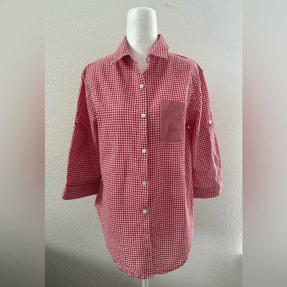 Passport Red & White Gingham Button-Down Blouse